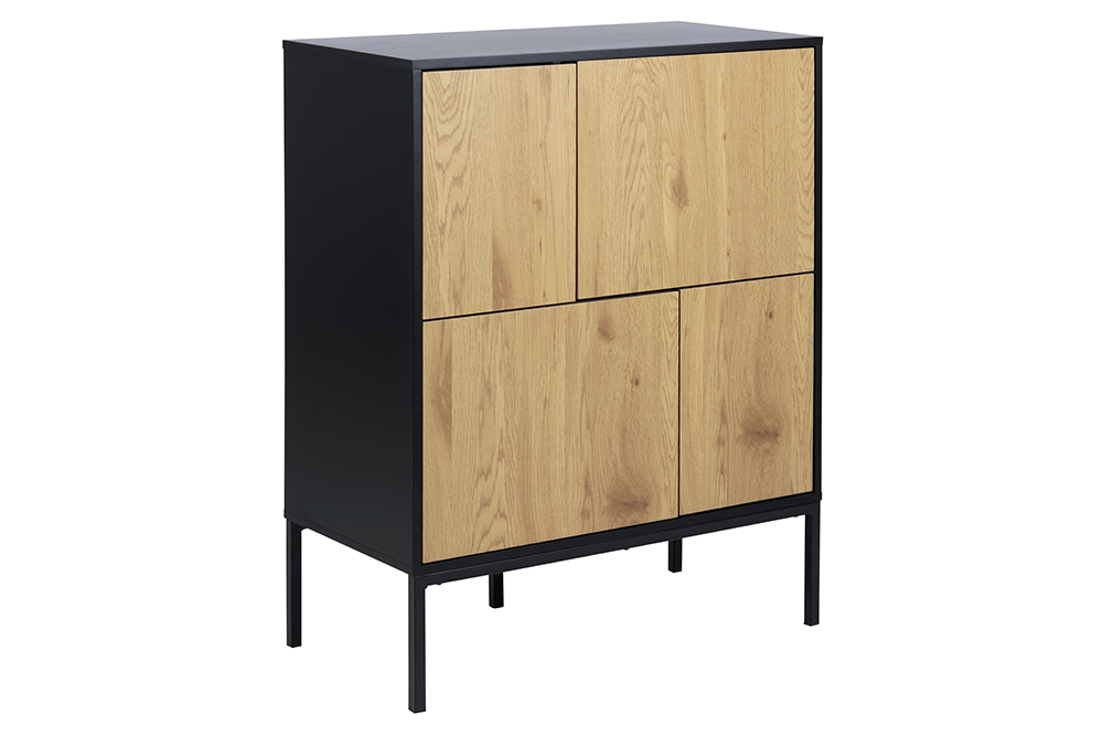 ACT NORDIC Seaford Skänk - Naturpapper, Vildek och Svart MDF / Metall, med 4 Luckor