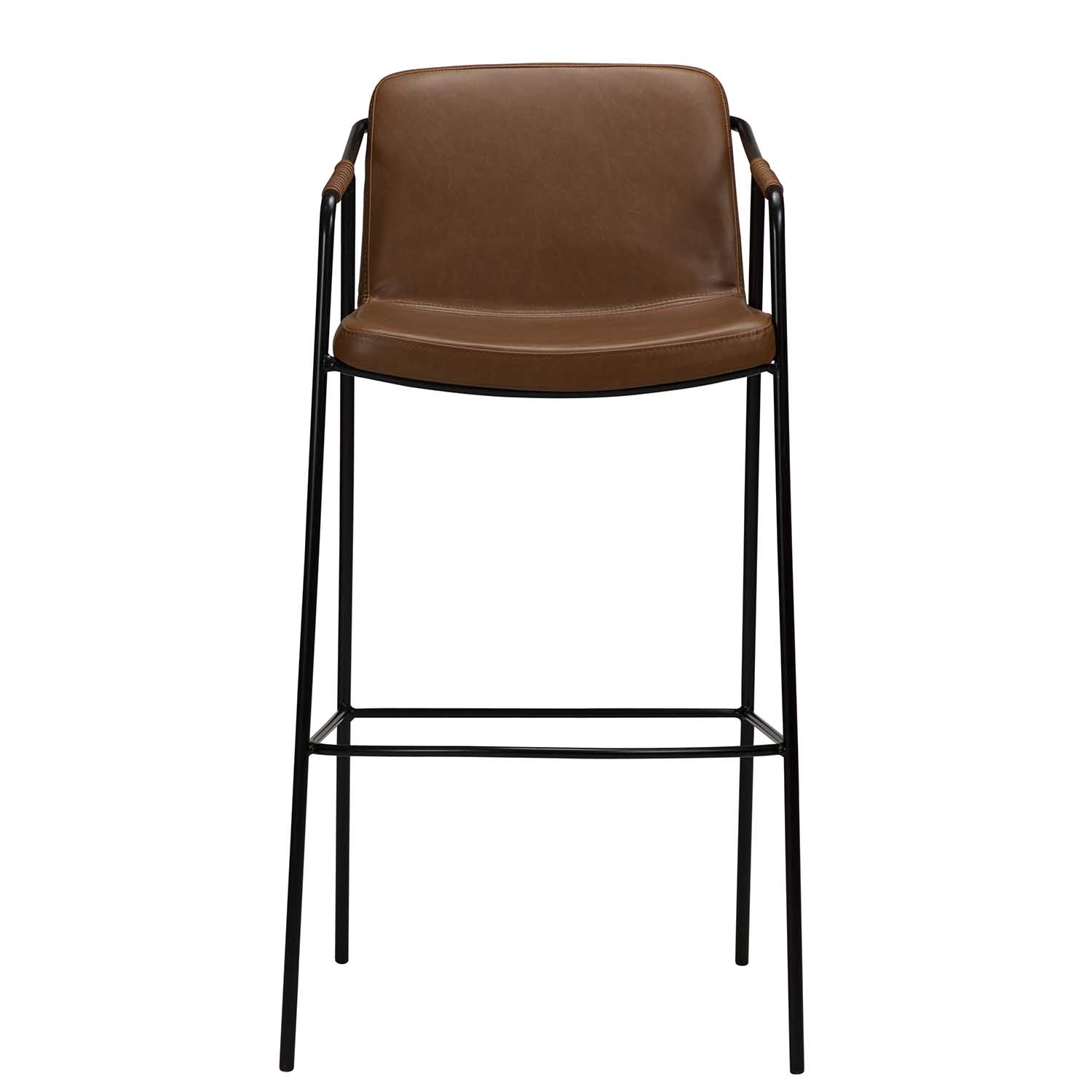 DAN-FORM Boto Barstol, med Ryggstöd och Fotstöd - Vintage Ljusbrunt Konstläder och Svart Stål