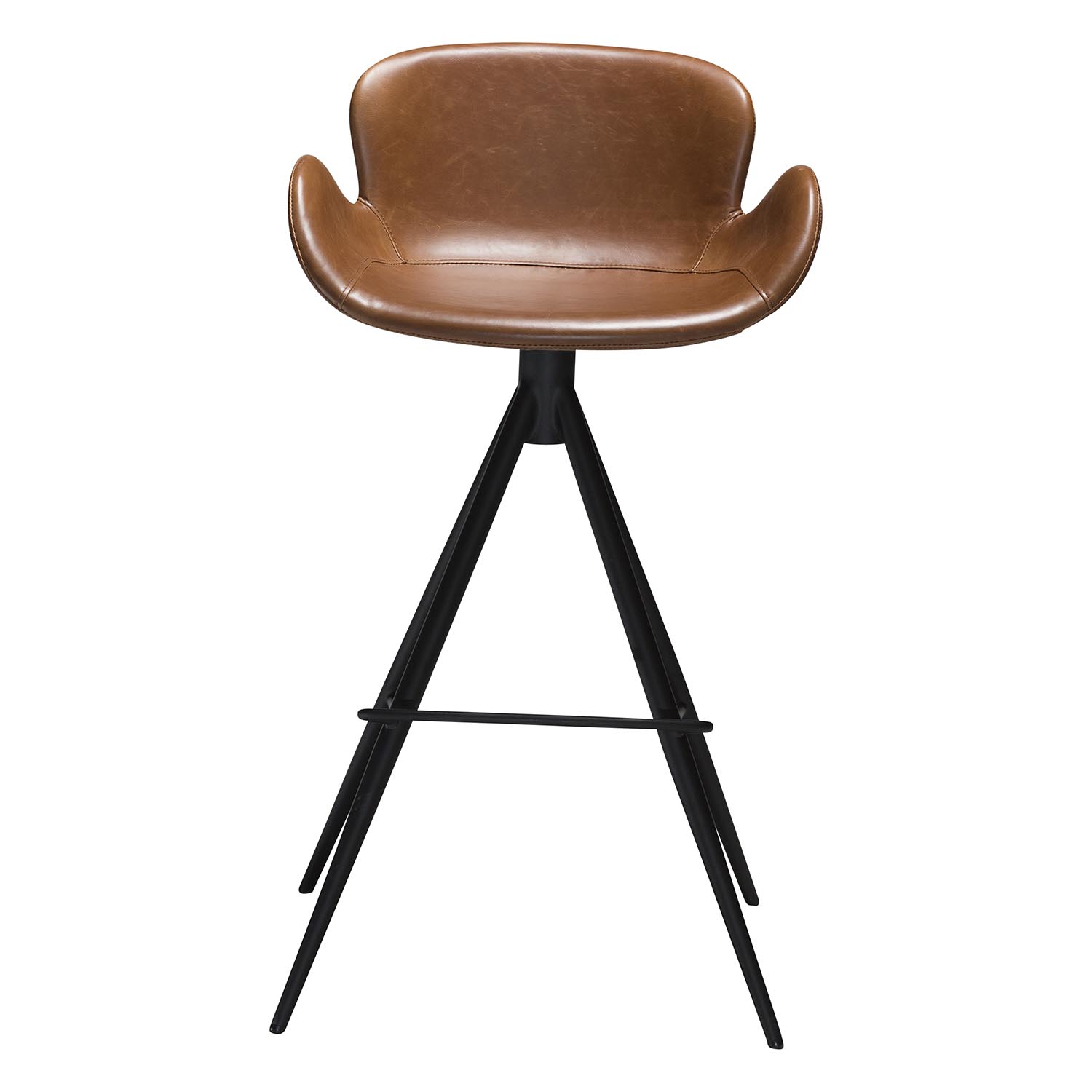DAN-FORM Gaia Barstol, med Ryggstöd och Fotstöd - Vintage Ljusbrunt Konstläder och Svart Stål
