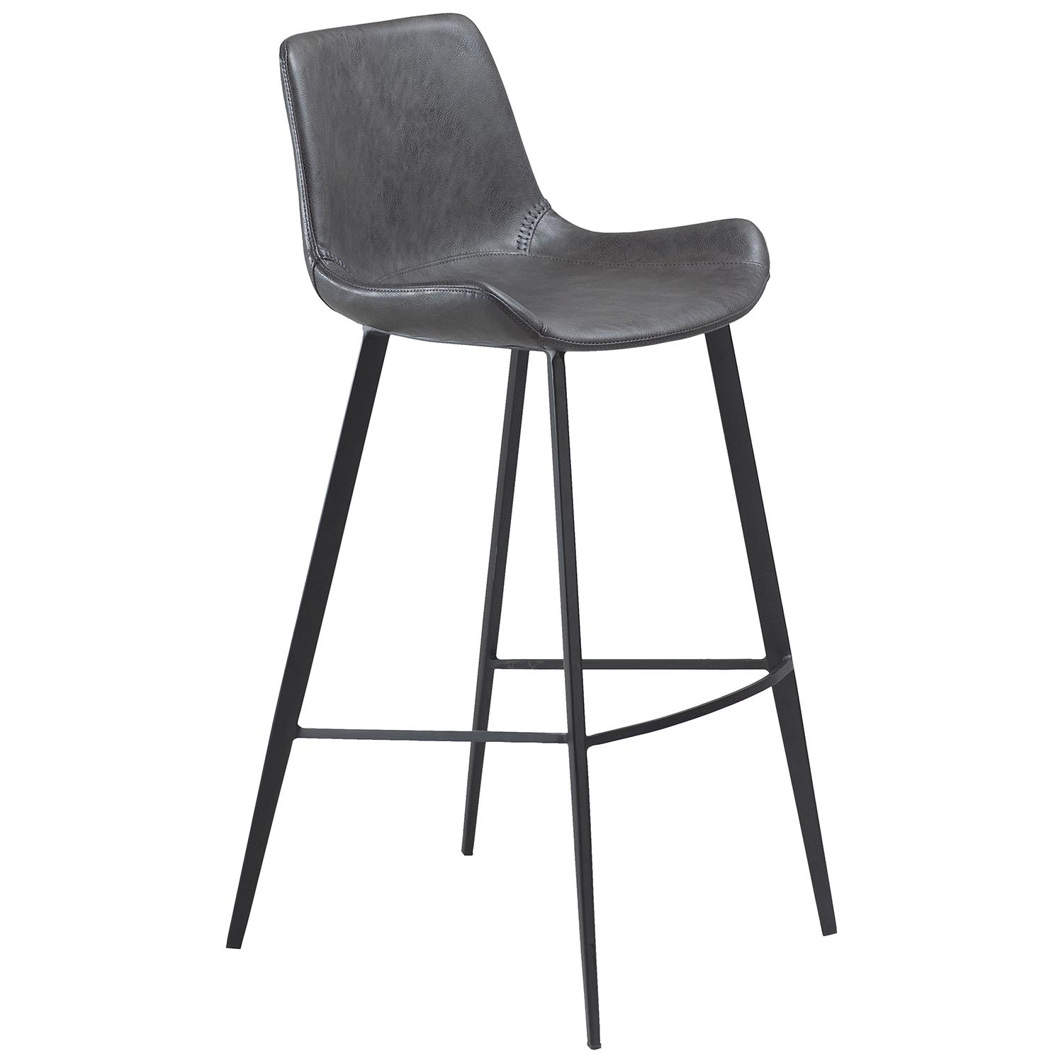 DAN-FORM Hype Barstol, med Ryggstöd och Fotstöd - Vintage Grå Konstläder och Svart Stål