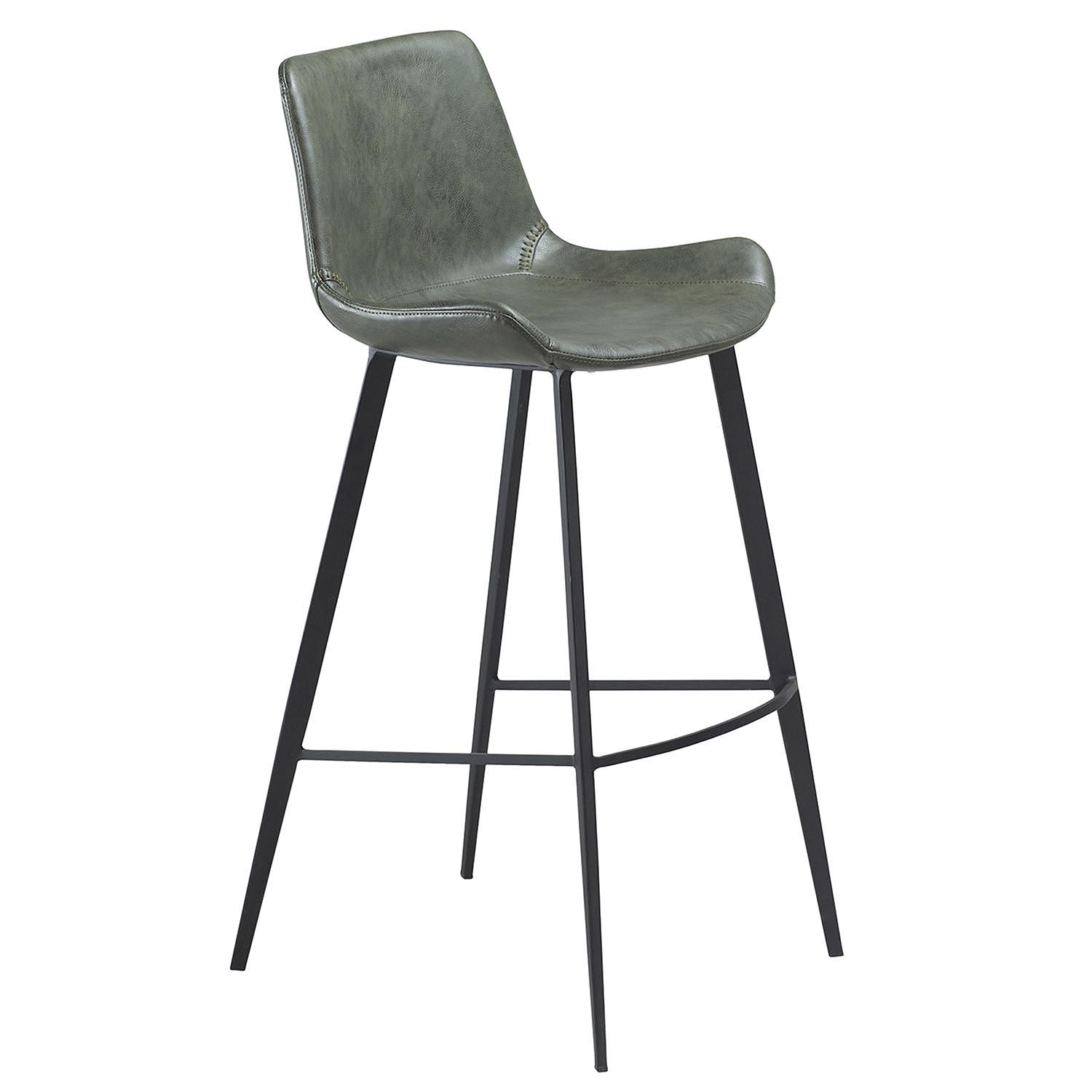DAN-FORM Hype Barstol, med Ryggstöd och Fotstöd - Vintage Grönt Konstläder och Svart Stål