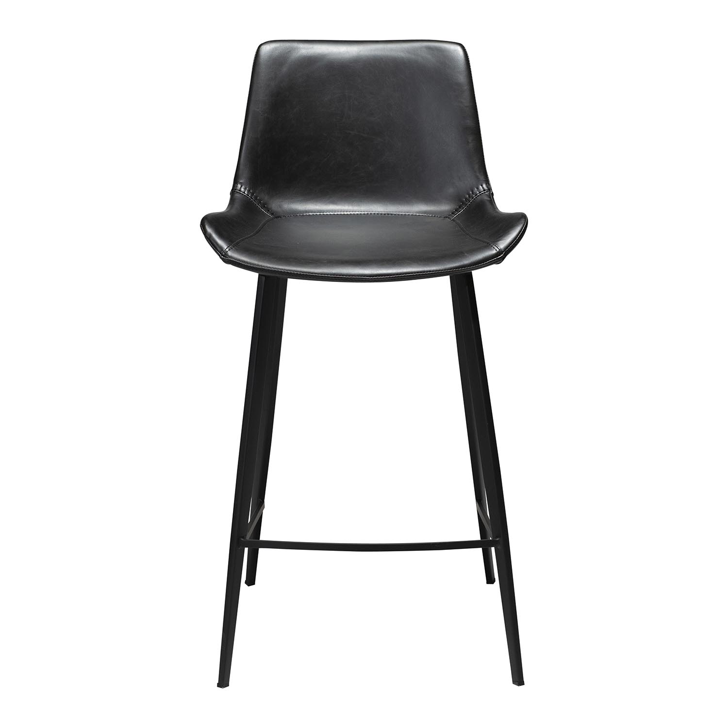 DAN-FORM Hype Barstol, med Ryggstöd och Fotstöd - Vintage Svart Konstläder och Svart Stål