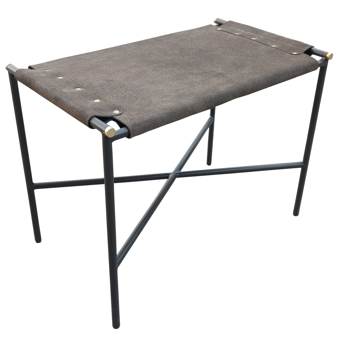 FUHRHOME Aspen bänk - grå mocka och metall (60x35)