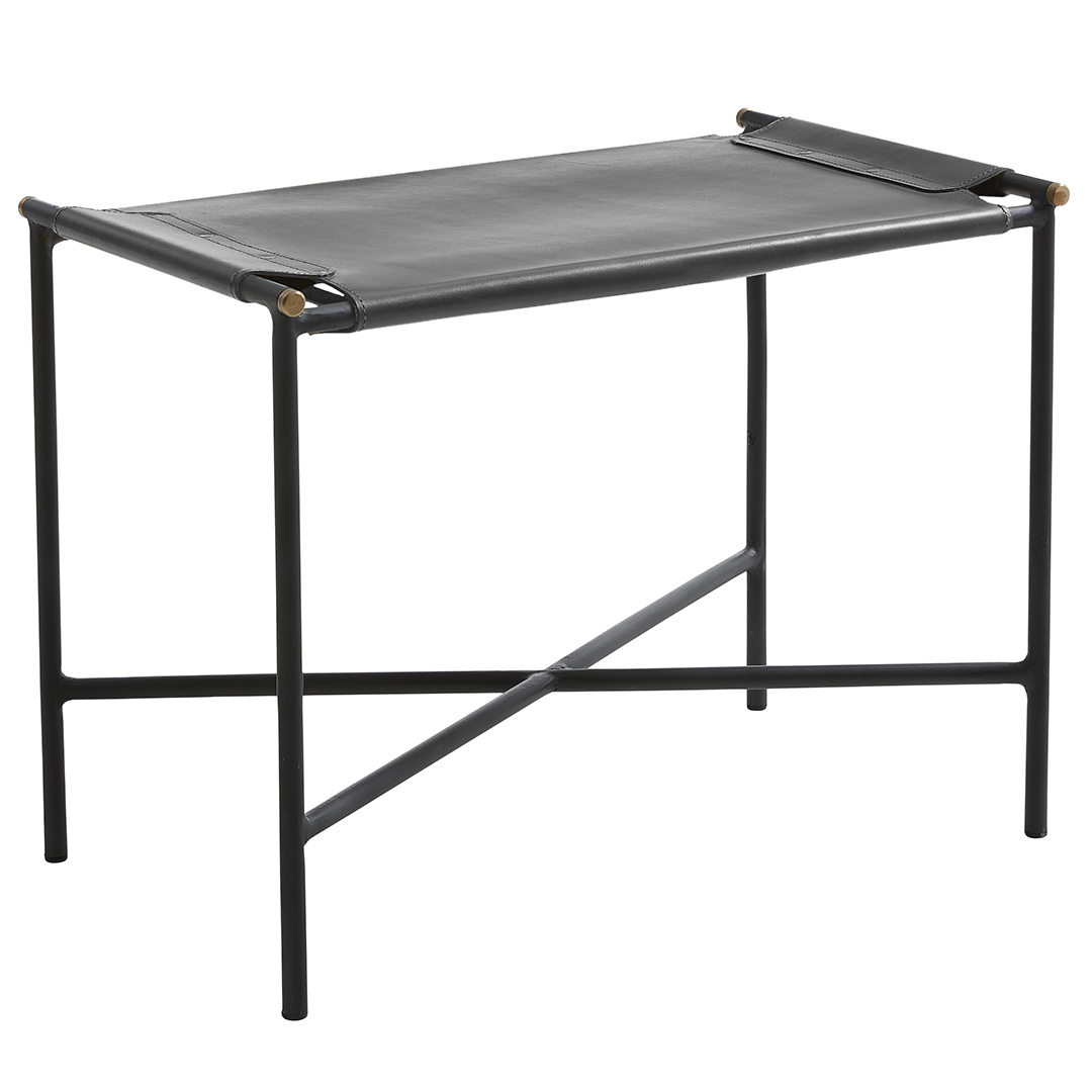 FUHRHOME Aspen bänk - svart buffelläder och metall (60x35)