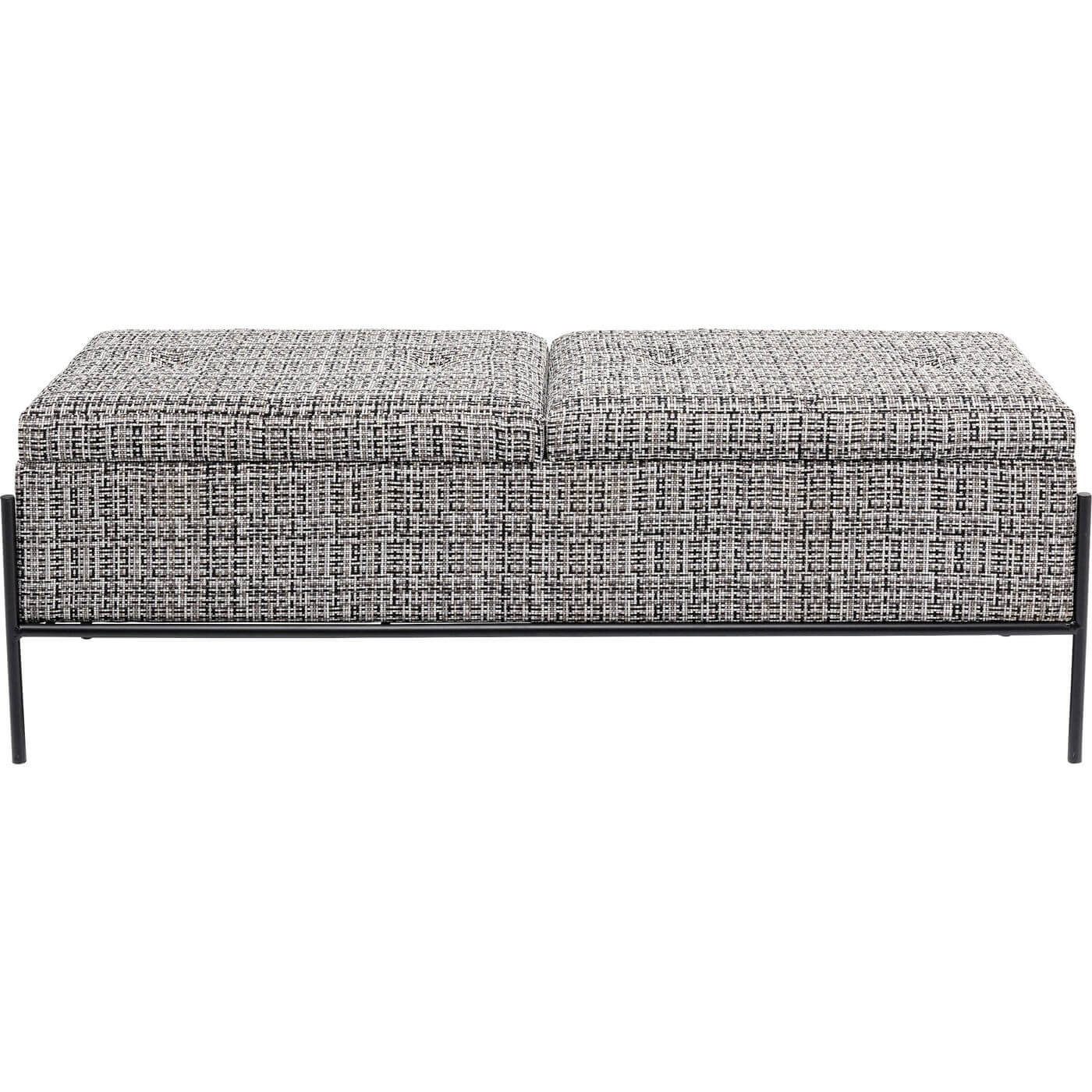 KARE DESIGN Buttons Bänk, med Förvaring - Svart / Vitt Tyg och Svart Stål (120 x 40 cm)