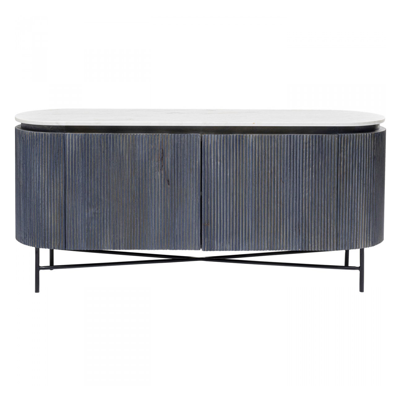 KARE DESIGN Oval Glenn Skänk, med 2 Luckor - Grått Mangoträ och Stål