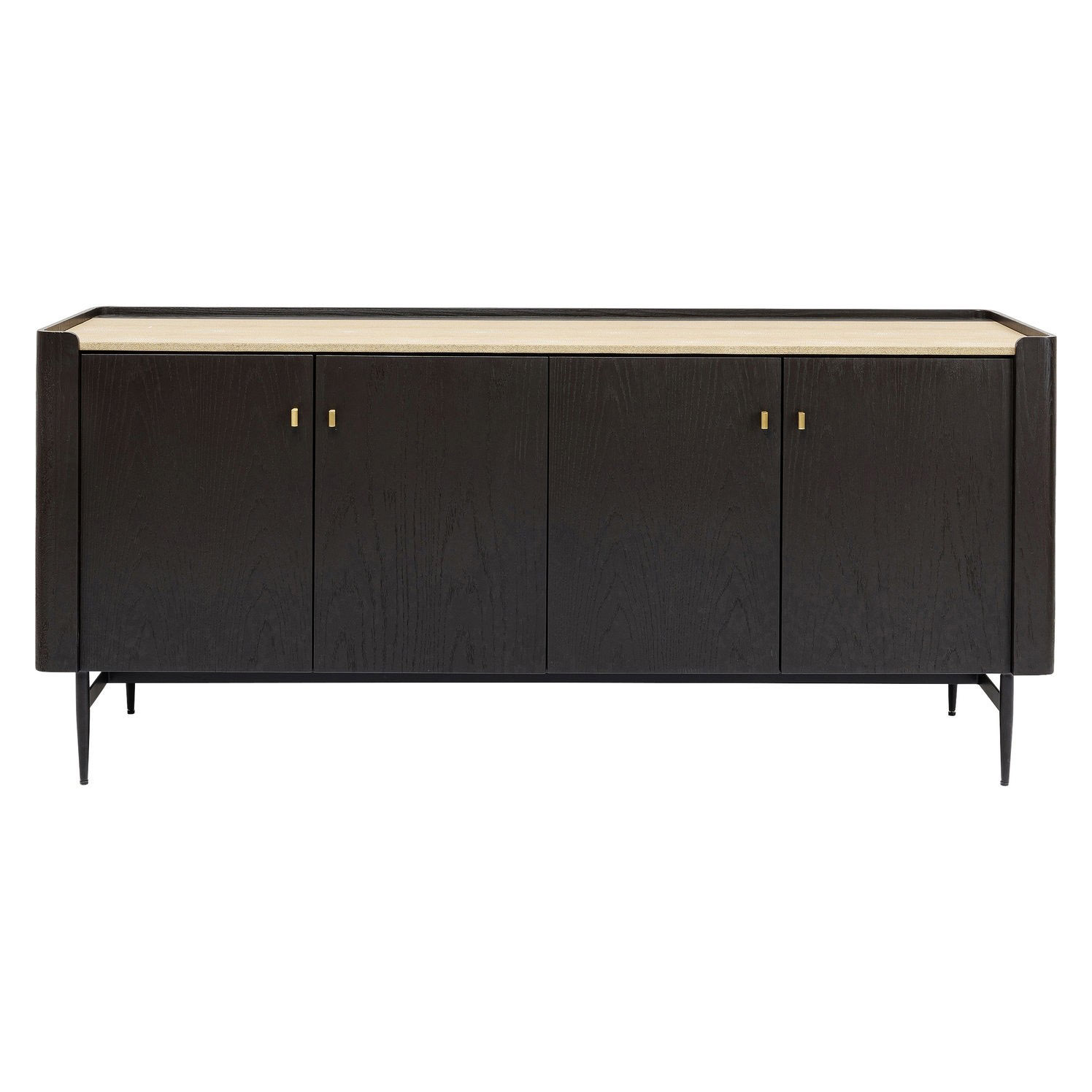 KARE DESIGN Rektangulär Milano Skänk, med 4 Luckor - Svart Ek och Tallrik med Lätt Läderutseende