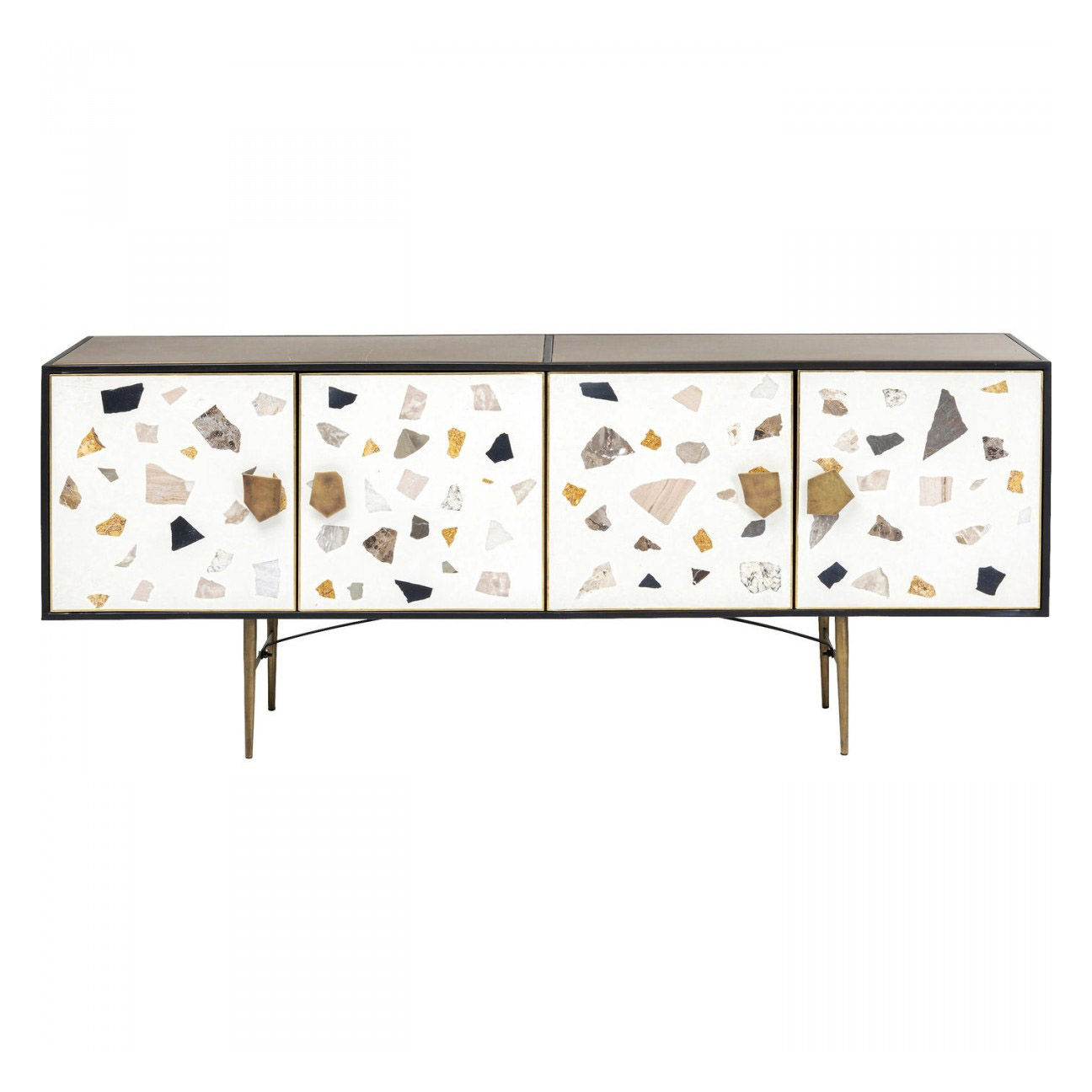 KARE DESIGN Rektangulär Terrazzo Skänk, med 4 Luckor - Flerfärgad Terrazzo och Mässingsstål