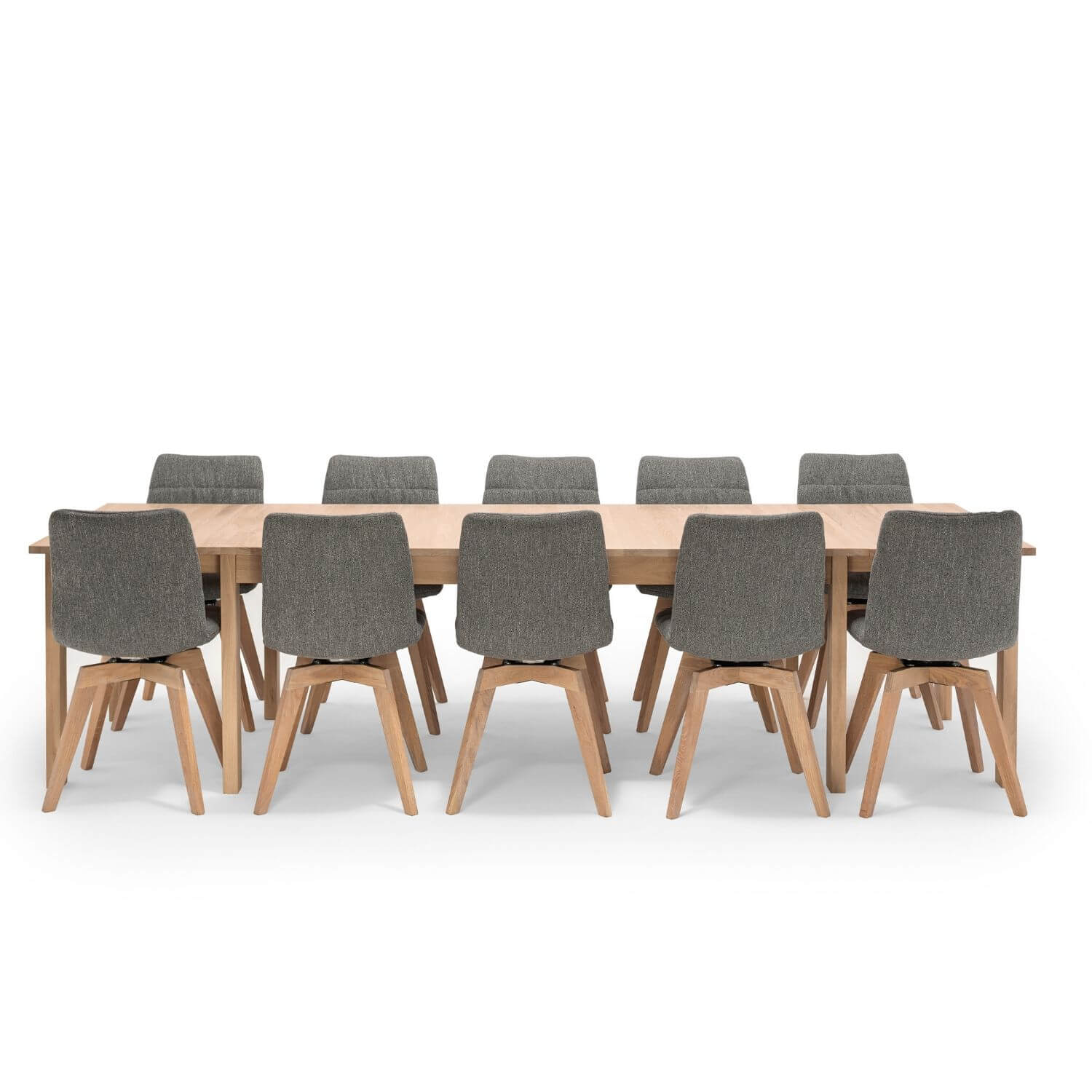 NocNoi Matbordsset i Ek med 6 Svängbara Stolar, 6-18-sits (200 x 100 cm) - med Utdragsfunktion till 5 Meter