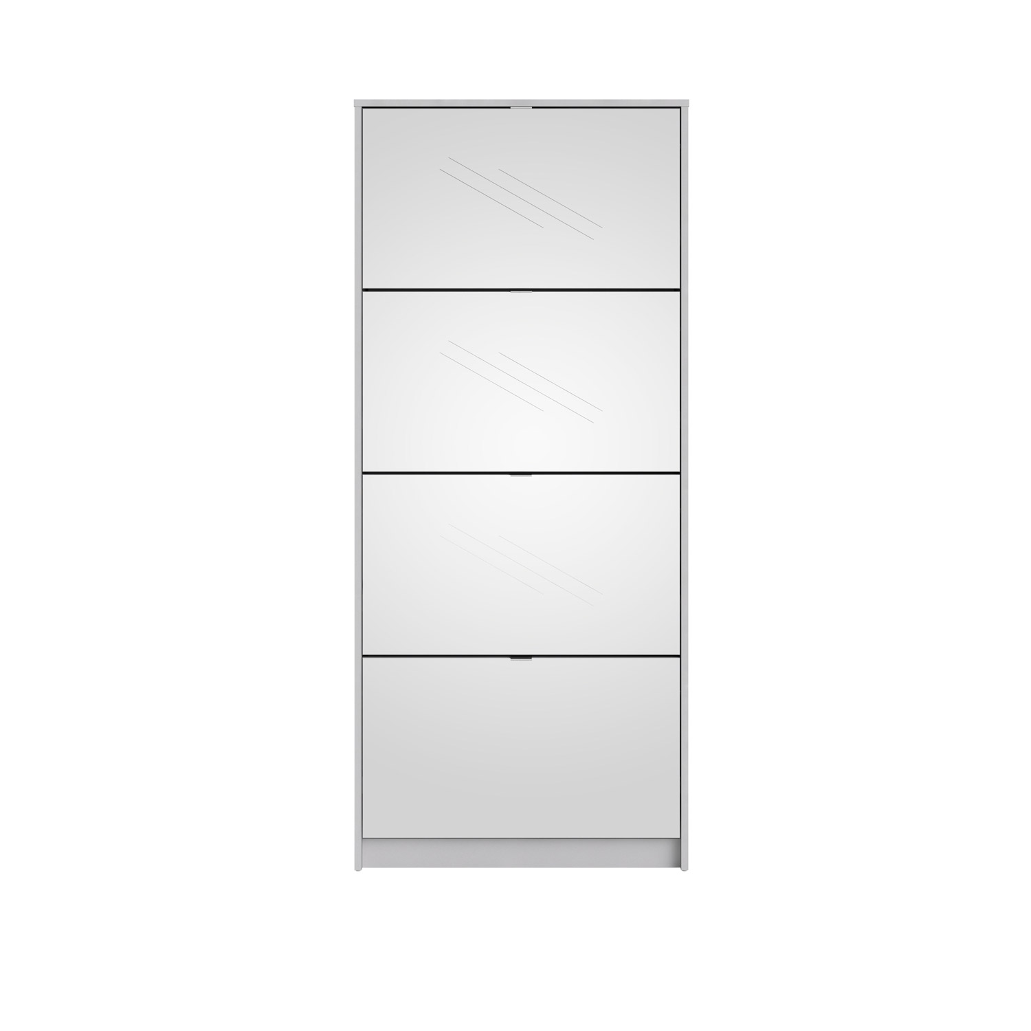 TVILUM Shoe Skoskåp - Vit / Glas Trä / Spegelglas, med 4 Spegelvikdörrar och 2 Fack